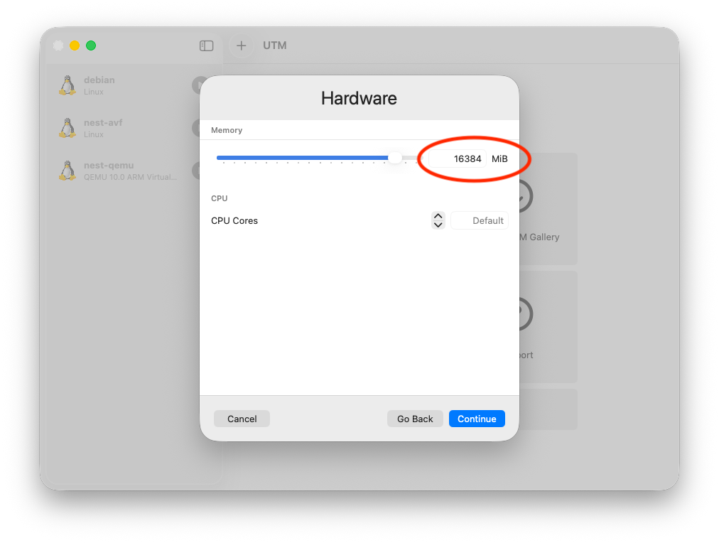 UTM: hardware settings