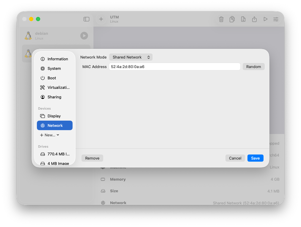 UTM (Apple Virtualization): Shared Network